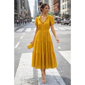 Anthropologie Dress Womens Medium M The Somerset Mango Tiered Smocked Waist Maxi